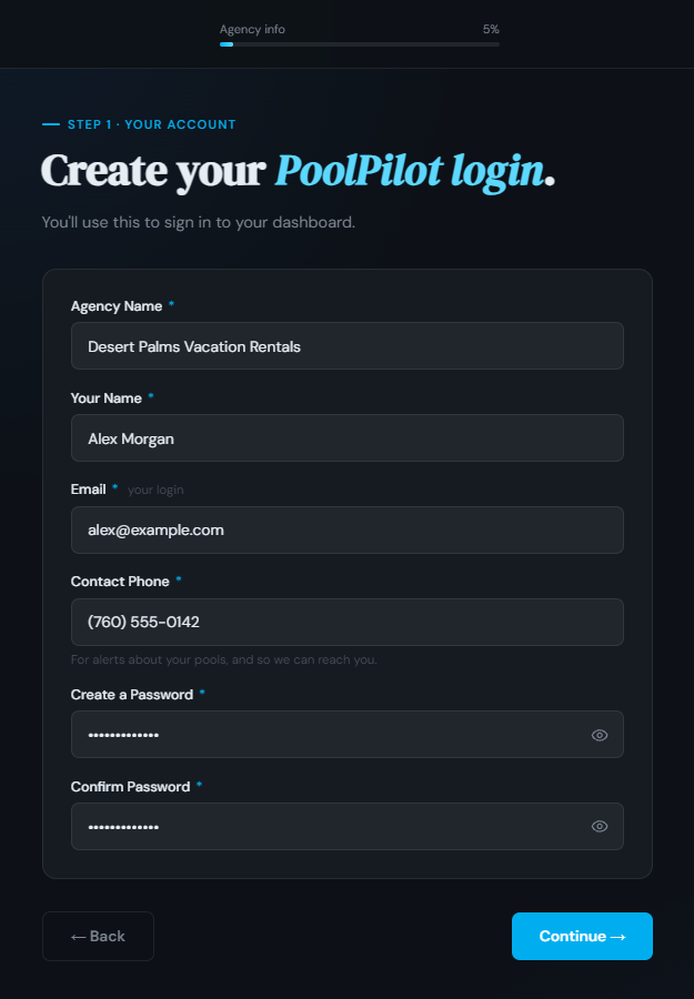 Create your PoolPilot login form
