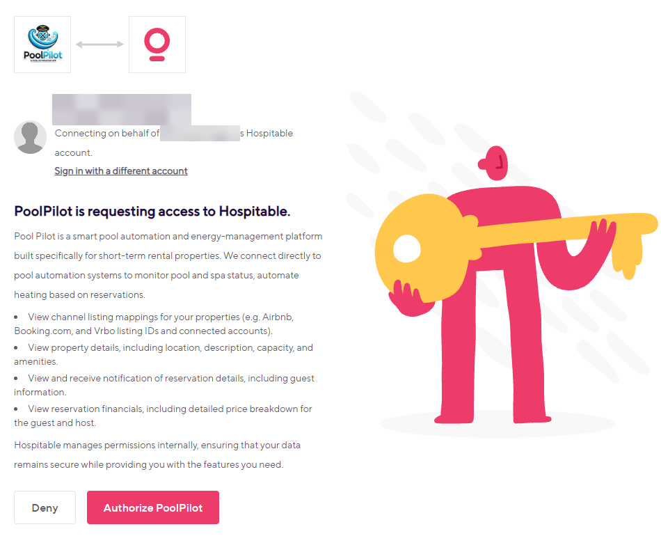 Hospitable page asking to authorize PoolPilot