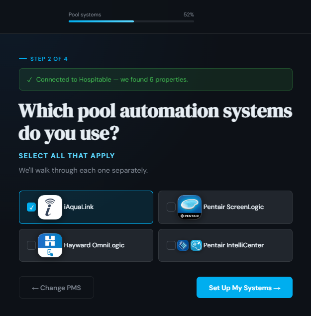 Connected to Hospitable, choose your pool automation systems