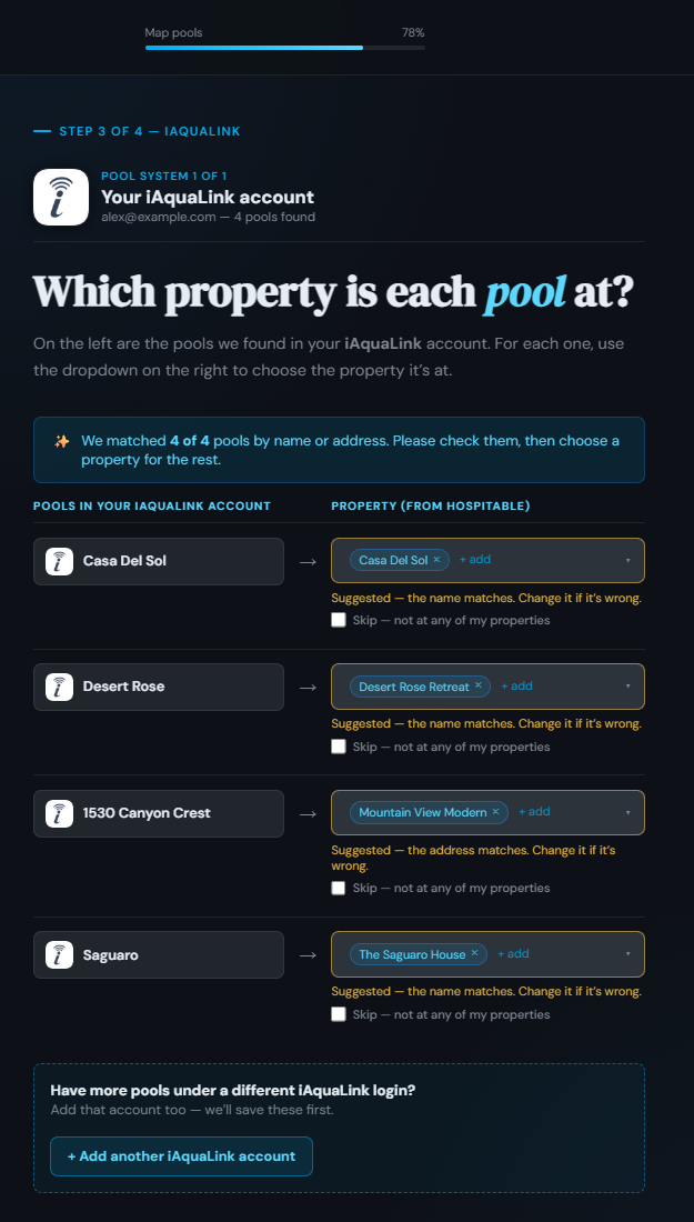 Pools matched to Hospitable properties